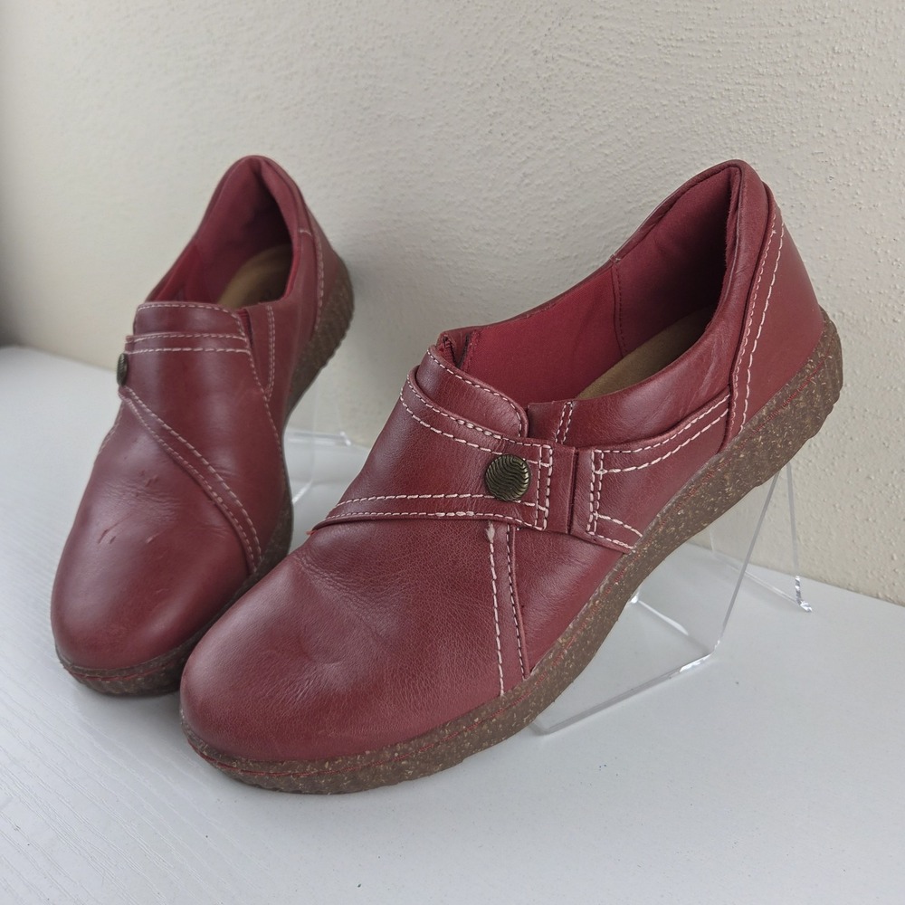 Clarks Caroline Pearl Red Leather Comfort Casual Shoes Women's Size 9 M